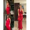 meilun Deep V Formal Dress with Flower Sleeveless Sequin Dress for Women Long Evening Gown(A-red)