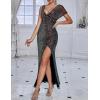 meilun Deep V Sequin Dress with High Slit Long Prom Evening Gown Formal Dress for Women