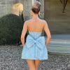 meilun Embroidered Dress Temperament Sexy Sheath Bow Mini Dress Graduation Evening Party Dinner(B-blue)