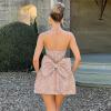 meilun Embroidered Dress Temperament Sexy Sheath Bow Mini Dress Graduation Evening Party Dinner(B-flesh Pink)