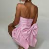 meilun Embroidered Dress Temperament Sexy Sheath Bow Mini Dress Graduation Evening Party Dinner(B-pink)