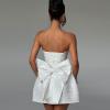 meilun Embroidered Dress Temperament Sexy Sheath Bow Mini Dress Graduation Evening Party Dinner(B-white)