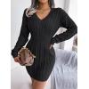meilun Fitted Twist-Detail Pencil Skirt Dress V-Neck Fitted Casual Dress Fall/Winter(Black)