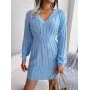 meilun Fitted Twist-Detail Pencil Skirt Dress V-Neck Fitted Casual Dress Fall/Winter(Blue)
