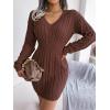 meilun Fitted Twist-Detail Pencil Skirt Dress V-Neck Fitted Casual Dress Fall/Winter(Coffee)