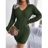 meilun Fitted Twist-Detail Pencil Skirt Dress V-Neck Fitted Casual Dress Fall/Winter(Green)