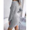 meilun Fitted Twist-Detail Pencil Skirt Dress V-Neck Fitted Casual Dress Fall/Winter(Grey)