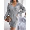 meilun Fitted Twist-Detail Pencil Skirt Dress V-Neck Fitted Casual Dress Fall/Winter(Grey)