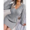 meilun Fitted Twist-Detail Pencil Skirt Dress V-Neck Fitted Casual Dress Fall/Winter(Grey)