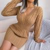 meilun Fitted Twist-Detail Pencil Skirt Dress V-Neck Fitted Casual Dress Fall/Winter(Khaki)