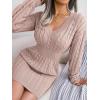 meilun Fitted Twist-Detail Pencil Skirt Dress V-Neck Fitted Casual Dress Fall/Winter(Pink)