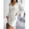 meilun Fitted Twist-Detail Pencil Skirt Dress V-Neck Fitted Casual Dress Fall/Winter(White)