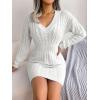 meilun Fitted Twist-Detail Pencil Skirt Dress V-Neck Fitted Casual Dress Fall/Winter(White)