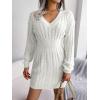 meilun Fitted Twist-Detail Pencil Skirt Dress V-Neck Fitted Casual Dress Fall/Winter(White)