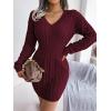 meilun Fitted Twist-Detail Pencil Skirt Dress V-Neck Fitted Casual Dress Fall/Winter(Wine)