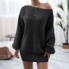 meilun Long-Sleeve Off-The-Shoulder Knit Dress Casual Loose-Fit Knit Dresses(Black)
