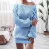 meilun Long-Sleeve Off-The-Shoulder Knit Dress Casual Loose-Fit Knit Dresses(Blue)