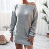meilun Long-Sleeve Off-The-Shoulder Knit Dress Casual Loose-Fit Knit Dresses(Grey)