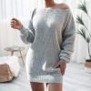 meilun Long-Sleeve Off-The-Shoulder Knit Dress Casual Loose-Fit Knit Dresses(Grey)