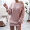 meilun Long-Sleeve Off-The-Shoulder Knit Dress Casual Loose-Fit Knit Dresses(Pink)