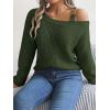 meilun Off Shoulder Bell Sleeve Pullover Sweater with Metal Buckles Daily(Green)