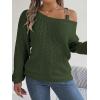 meilun Off Shoulder Bell Sleeve Pullover Sweater with Metal Buckles Daily(Green)