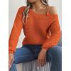 meilun Off Shoulder Bell Sleeve Pullover Sweater with Metal Buckles Daily(Orange)