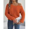 meilun Off Shoulder Bell Sleeve Pullover Sweater with Metal Buckles Daily(Orange)