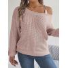 meilun Off Shoulder Bell Sleeve Pullover Sweater with Metal Buckles Daily(Pink)