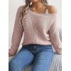meilun Off Shoulder Bell Sleeve Pullover Sweater with Metal Buckles Daily(Pink)
