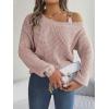 meilun Off Shoulder Bell Sleeve Pullover Sweater with Metal Buckles Daily(Pink)