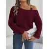 meilun Off Shoulder Bell Sleeve Pullover Sweater with Metal Buckles Daily(Red)