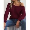 meilun Off Shoulder Bell Sleeve Pullover Sweater with Metal Buckles Daily(Red)