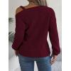 meilun Off Shoulder Bell Sleeve Pullover Sweater with Metal Buckles Daily(Red)