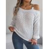 meilun Off Shoulder Bell Sleeve Pullover Sweater with Metal Buckles Daily(White)