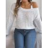 meilun Off Shoulder Bell Sleeve Pullover Sweater with Metal Buckles Daily(White)