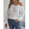 meilun Off Shoulder Bell Sleeve Pullover Sweater with Metal Buckles Daily(White)