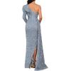 meilun One Shoulder Long Sleeve Sequin Dress for Women Ruffle Formal Evening Gowns Sparkly Maxi Dress(A-grey)
