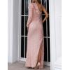 meilun One Shoulder Long Sleeve Sequin Dress for Women Ruffle Formal Evening Gowns Sparkly Maxi Dress(A-pink)