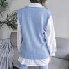 meilun Openwork Twist-Knit V-Neck Sweater Vest Casual, Professional, Daily Wear(Blue)