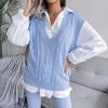 meilun Openwork Twist-Knit V-Neck Sweater Vest Casual, Professional, Daily Wear(Blue)