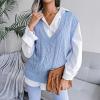 meilun Openwork Twist-Knit V-Neck Sweater Vest Casual, Professional, Daily Wear(Blue)
