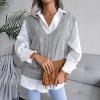 meilun Openwork Twist-Knit V-Neck Sweater Vest Casual, Professional, Daily Wear(Grey)