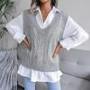 meilun Openwork Twist-Knit V-Neck Sweater Vest Casual, Professional, Daily Wear(Grey)
