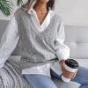 meilun Openwork Twist-Knit V-Neck Sweater Vest Casual, Professional, Daily Wear(Grey)