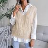 meilun Openwork Twist-Knit V-Neck Sweater Vest Casual, Professional, Daily Wear(Khaki)