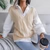 meilun Openwork Twist-Knit V-Neck Sweater Vest Casual, Professional, Daily Wear(Khaki)
