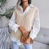 meilun Openwork Twist-Knit V-Neck Sweater Vest Casual, Professional, Daily Wear(Khaki)