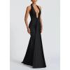 meilun Rosetta Maxi Dress Hanging Neck Deep V Waist Long Backless Fluttering Fishtail Dresses(Black)