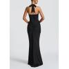 meilun Rosetta Maxi Dress Hanging Neck Deep V Waist Long Backless Fluttering Fishtail Dresses(Black)